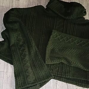 Shein Green Cable Knit Cowl Neck Bell Sleeve Crop Sweater Size XL EUC